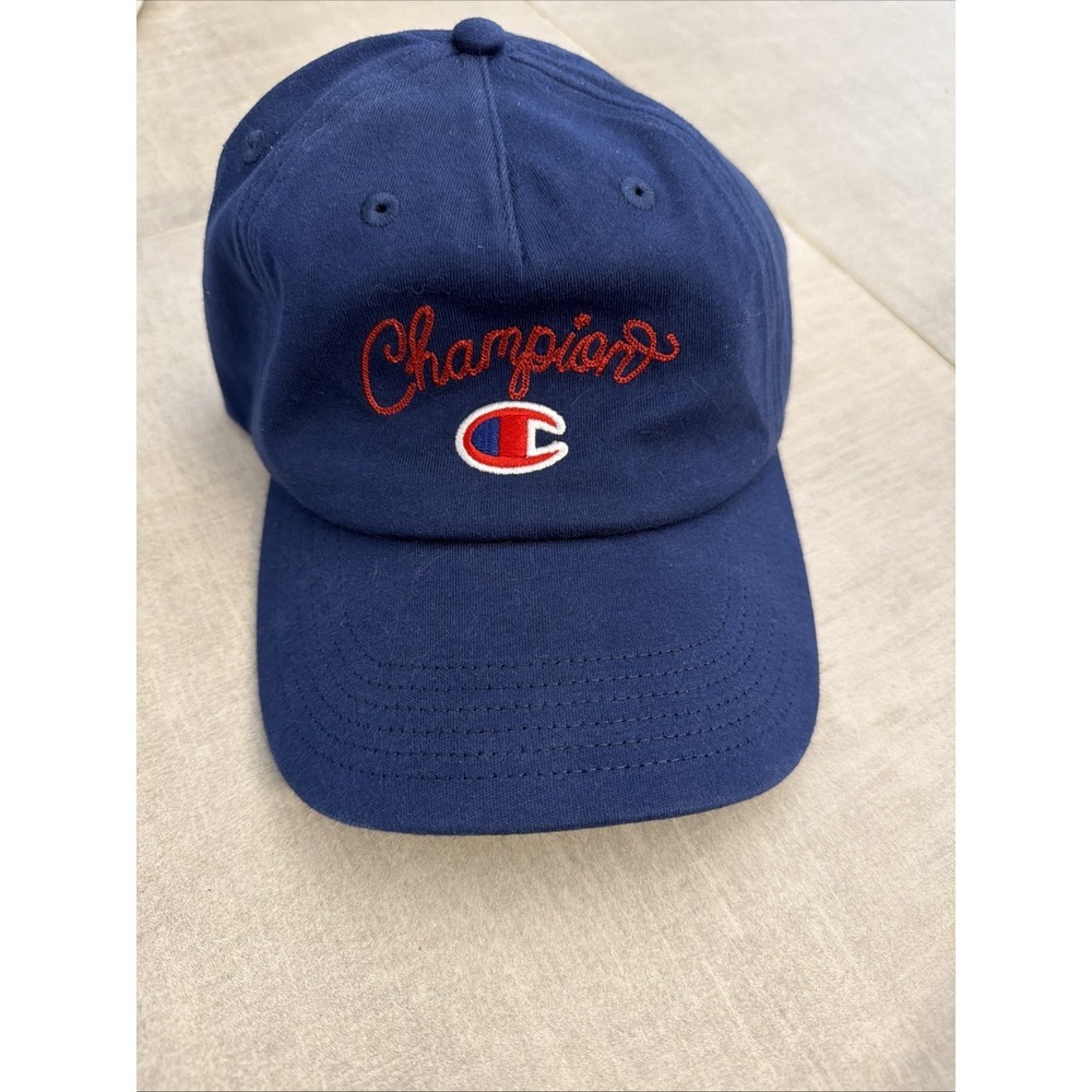 Champion Navy Blue Baseball Cap Adjustable Strapback Hat Red Logo CS7-3038 OS